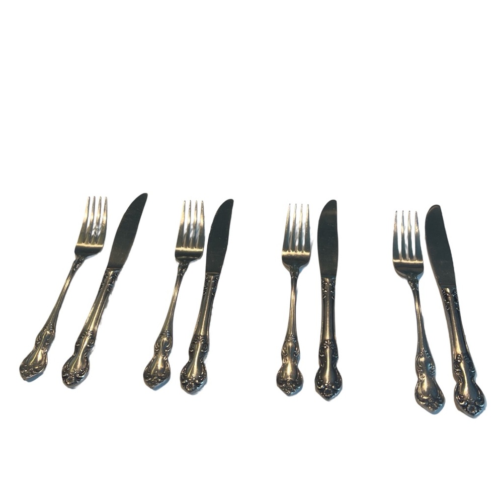 Vtg EASTERLING VALHALLA STAINLESS Steel Flatware Made in Japan 4 Fork Knife Sets